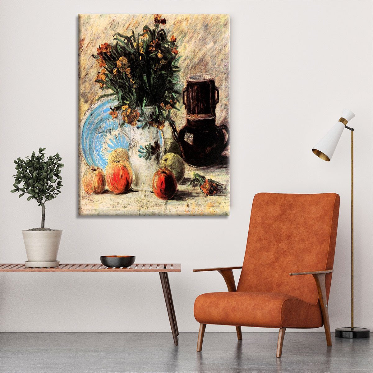 Vase with Flowers Coffeepot and Fruit by Van Gogh Canvas Print or Poster - Canvas Art Rocks - 6