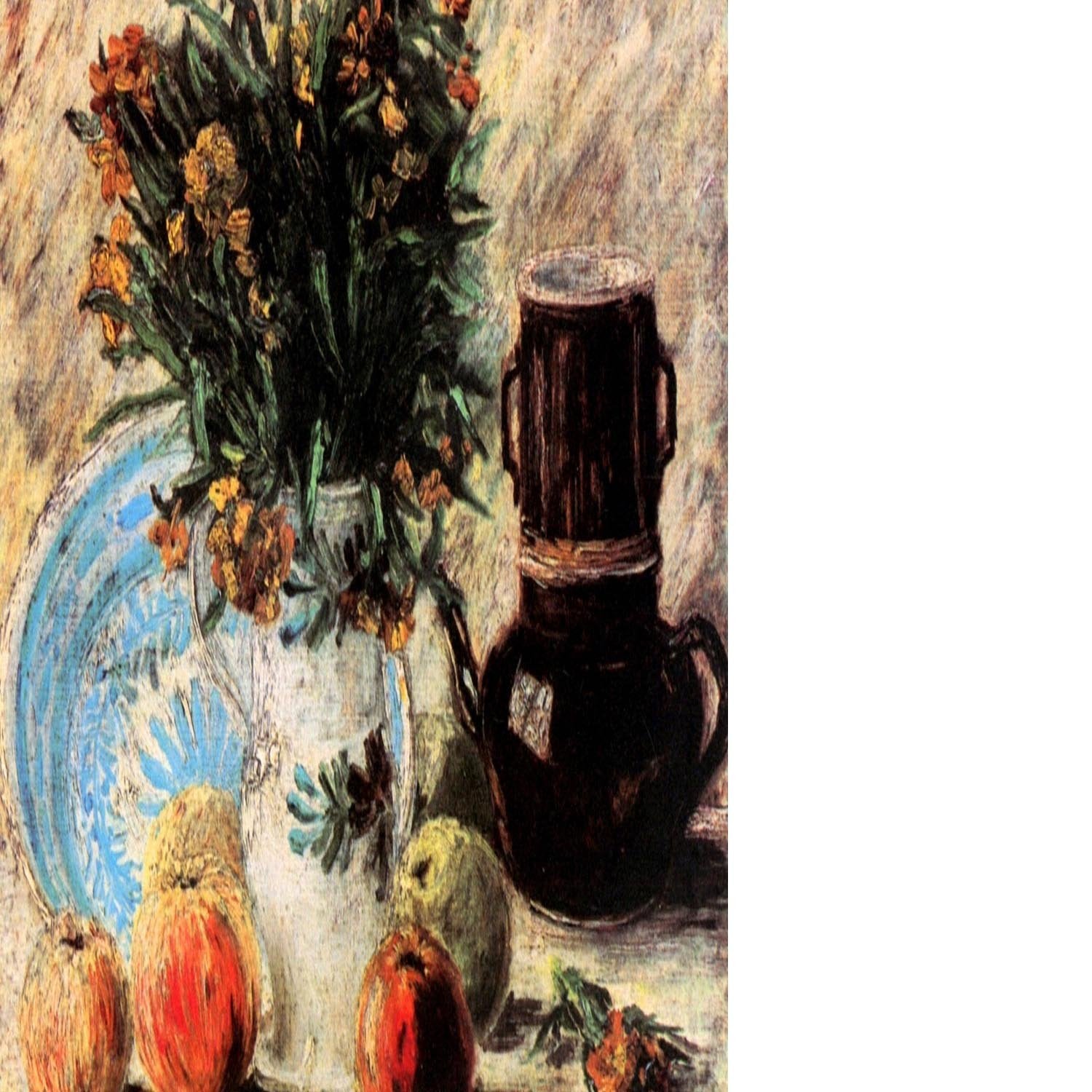 Vase with Flowers Coffeepot and Fruit by Van Gogh Floating Framed Canvas