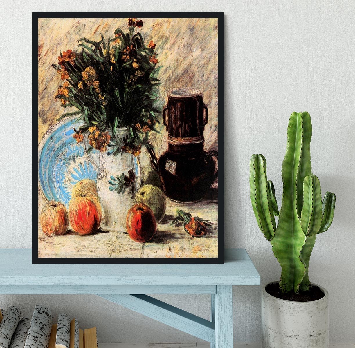 Vase with Flowers Coffeepot and Fruit by Van Gogh Framed Print - Canvas Art Rocks - 2