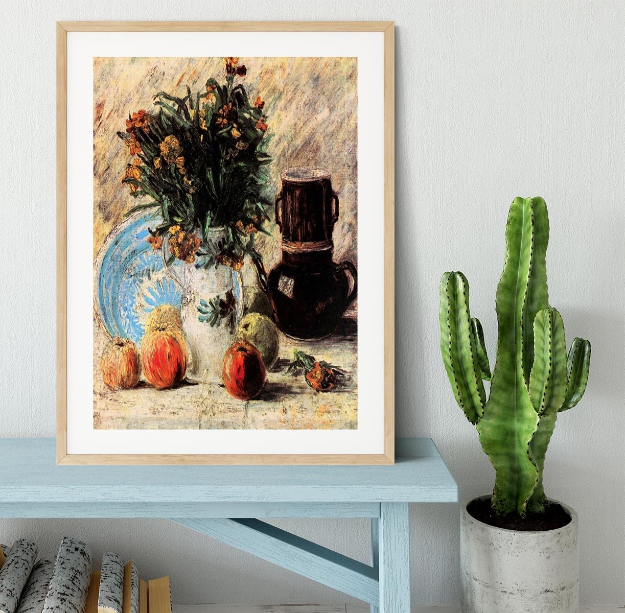 Vase with Flowers Coffeepot and Fruit by Van Gogh Framed Print - Canvas Art Rocks - 3