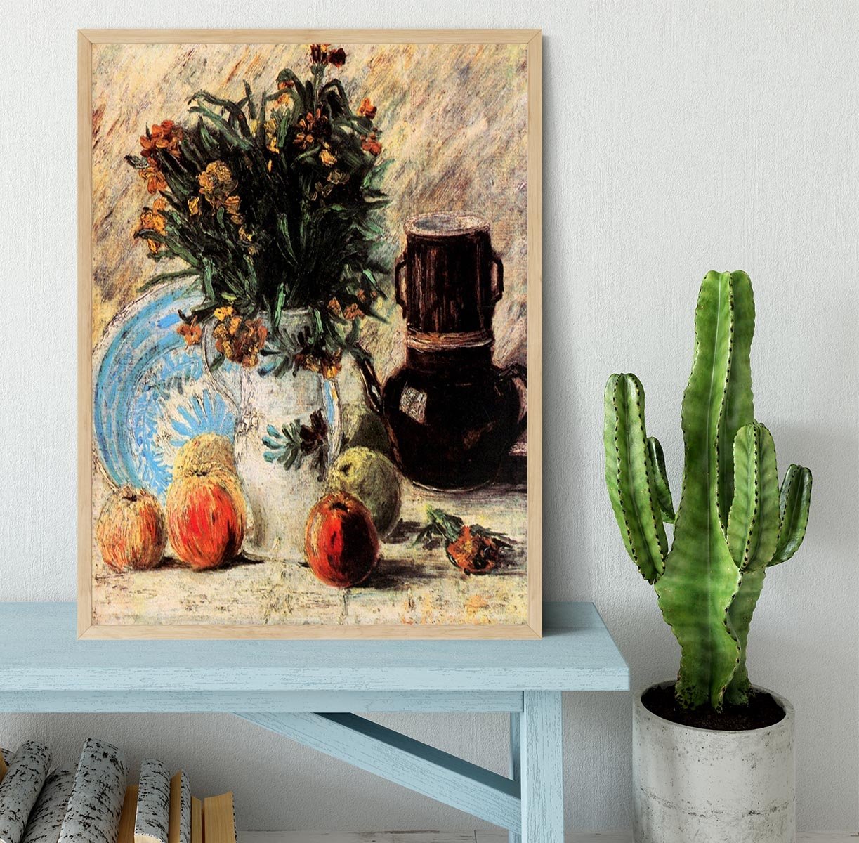 Vase with Flowers Coffeepot and Fruit by Van Gogh Framed Print - Canvas Art Rocks - 4
