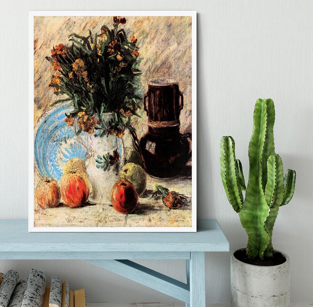 Vase with Flowers Coffeepot and Fruit by Van Gogh Framed Print - Canvas Art Rocks -6