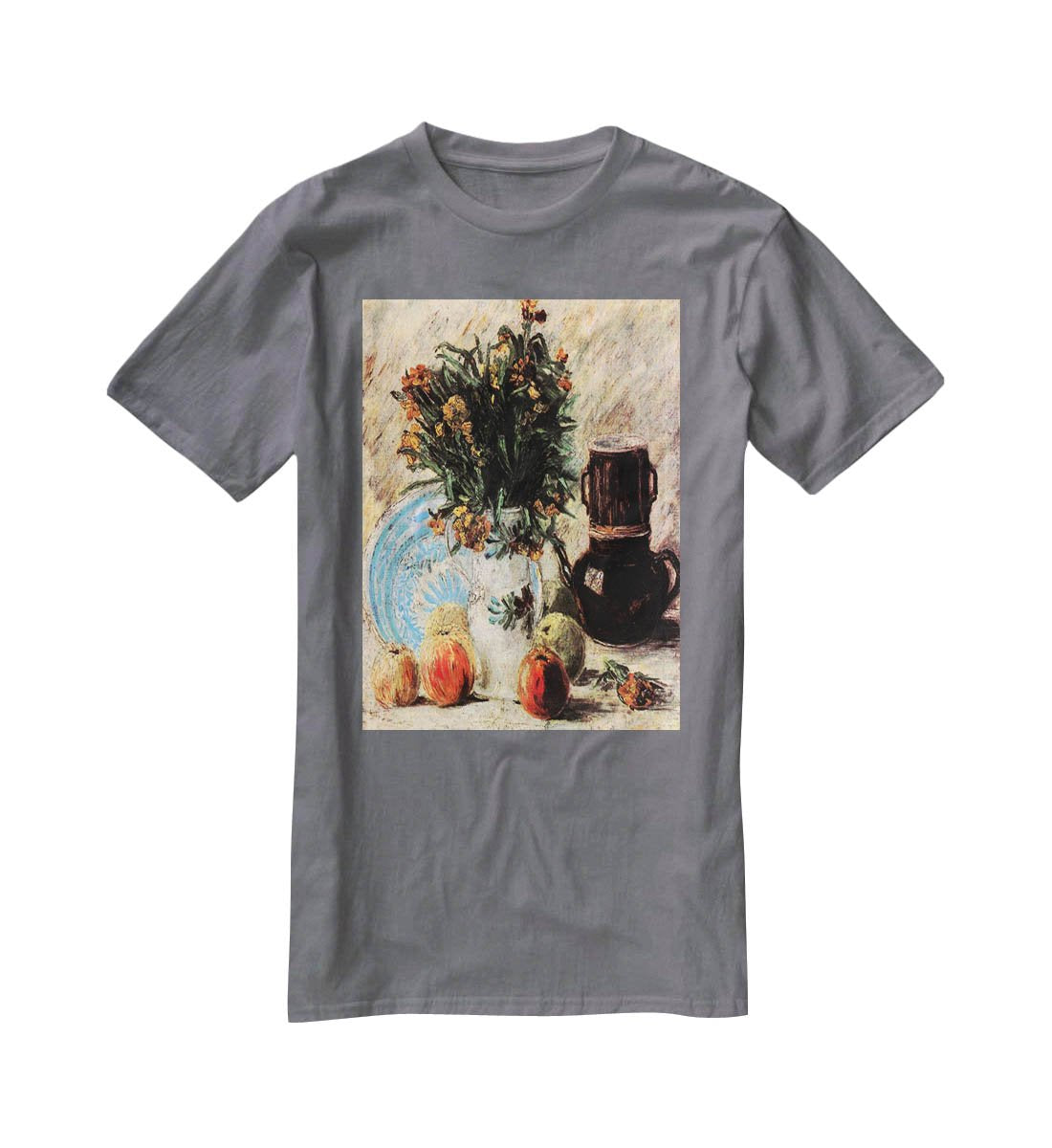 Vase with Flowers Coffeepot and Fruit by Van Gogh T-Shirt - Canvas Art Rocks - 3