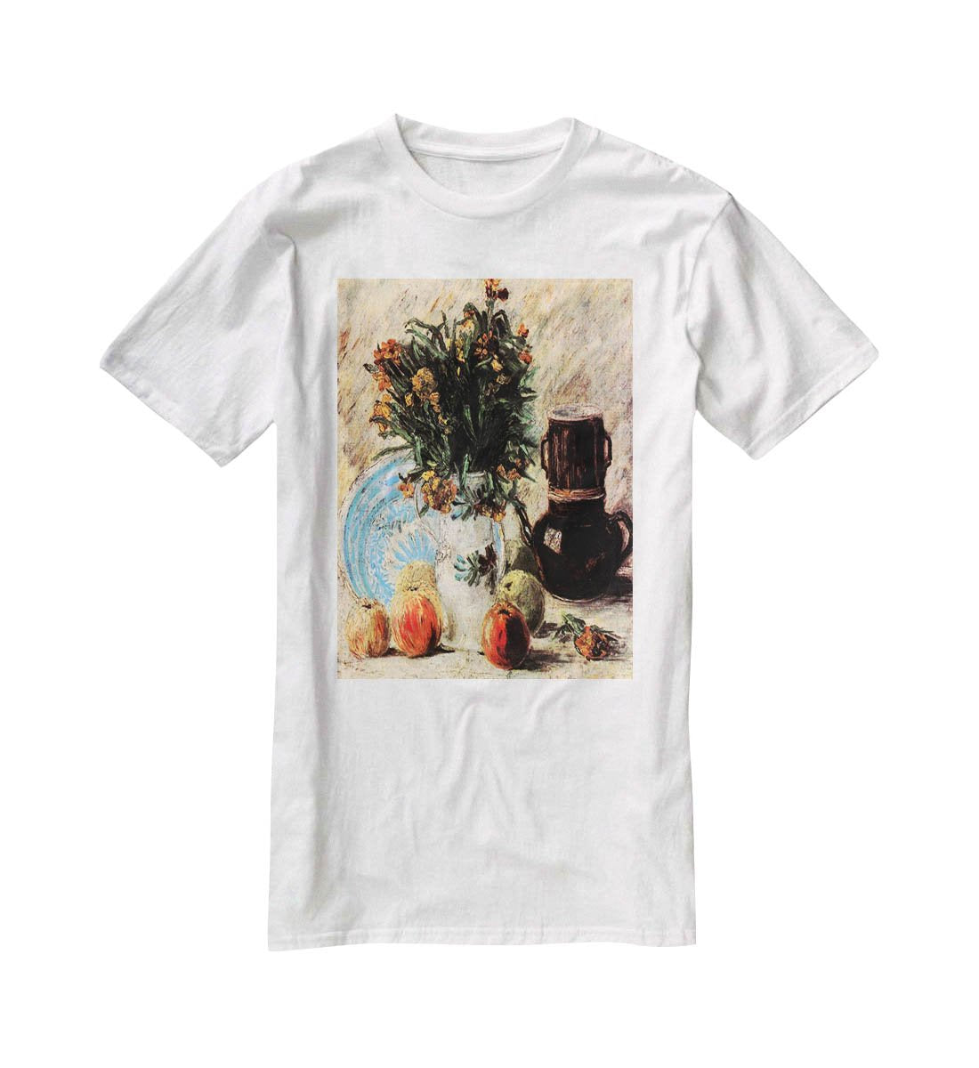 Vase with Flowers Coffeepot and Fruit by Van Gogh T-Shirt - Canvas Art Rocks - 5