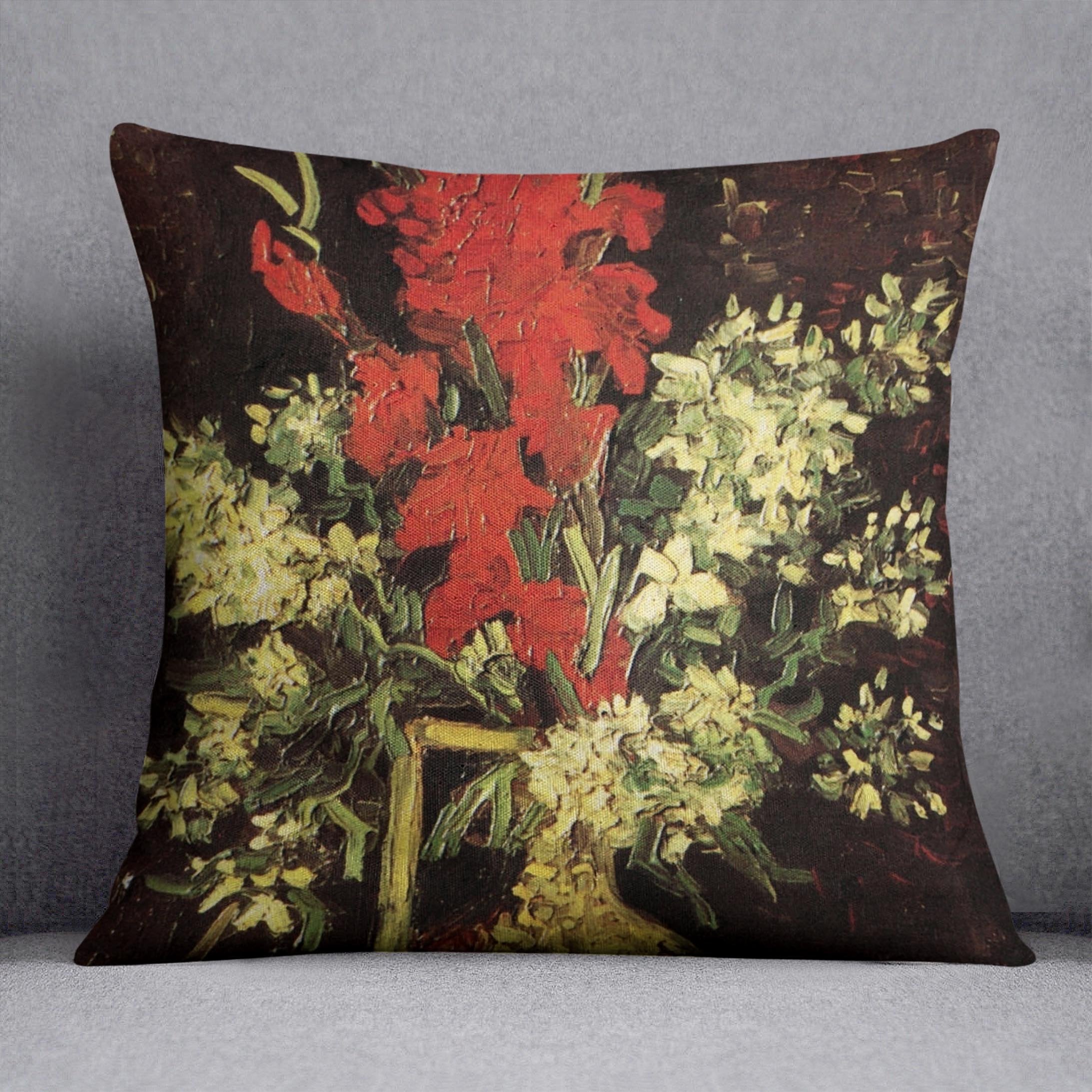 Vase with Gladioli and Carnations by Van Gogh Throw Pillow