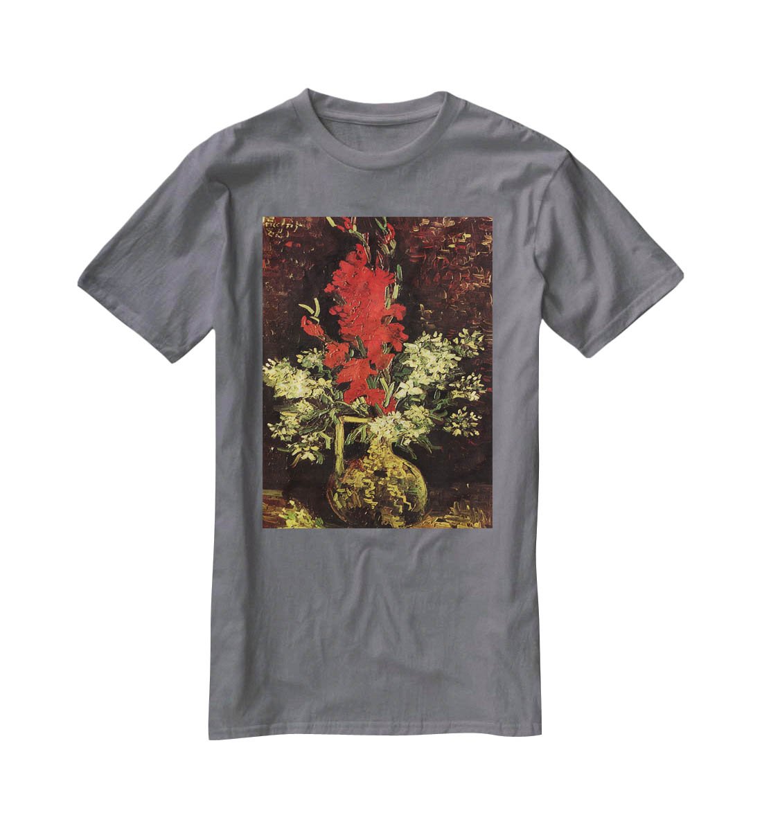 Vase with Gladioli and Carnations by Van Gogh T-Shirt - Canvas Art Rocks - 3