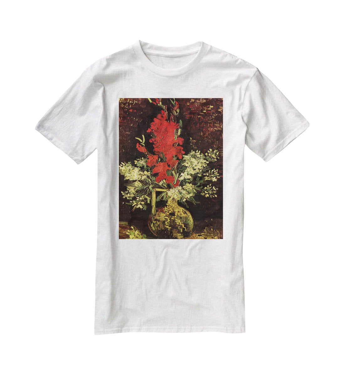 Vase with Gladioli and Carnations by Van Gogh T-Shirt - Canvas Art Rocks - 5