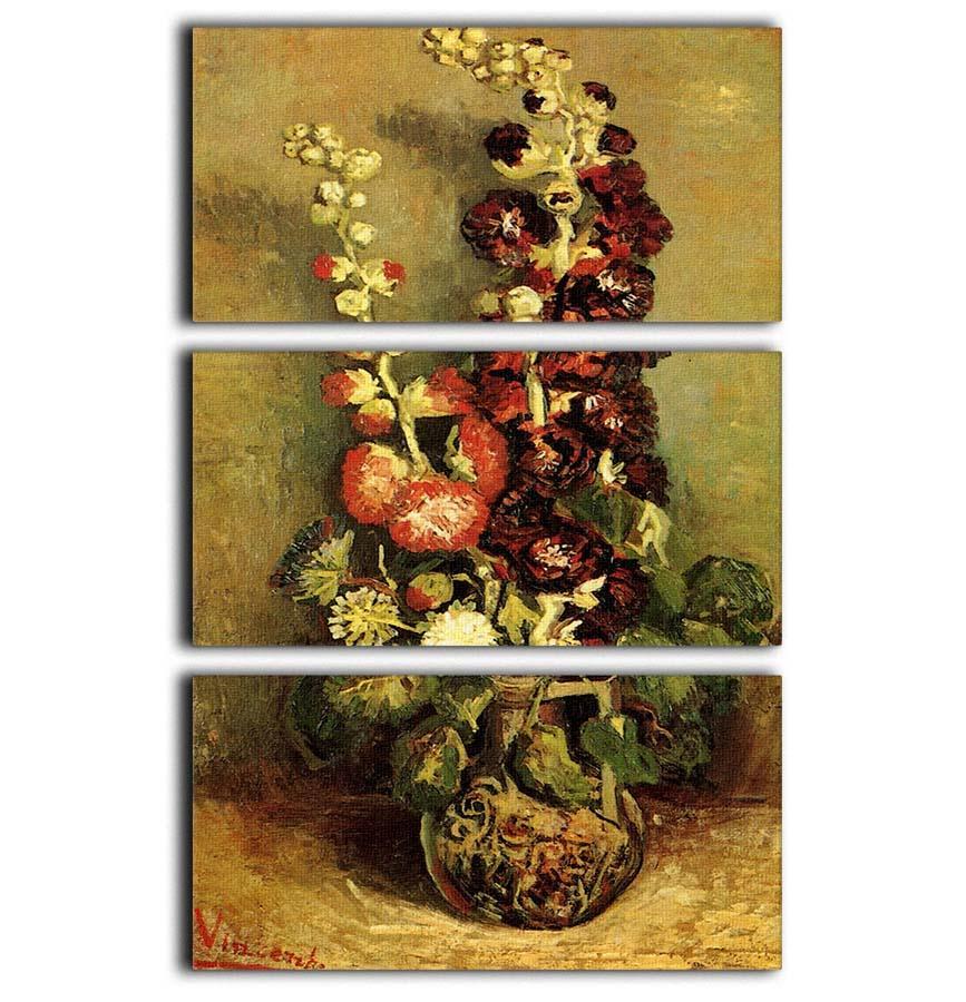 Vase with Hollyhocks by Van Gogh 3 Split Panel Canvas Print - Canvas Art Rocks - 1