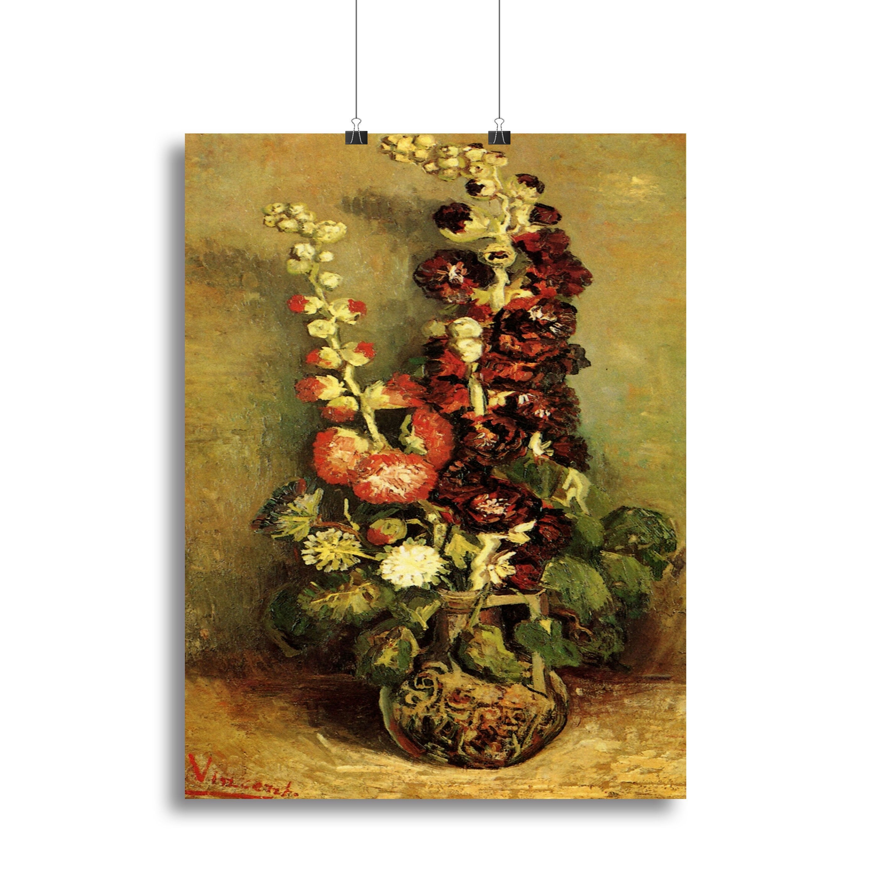 Vase with Hollyhocks by Van Gogh Canvas Print or Poster