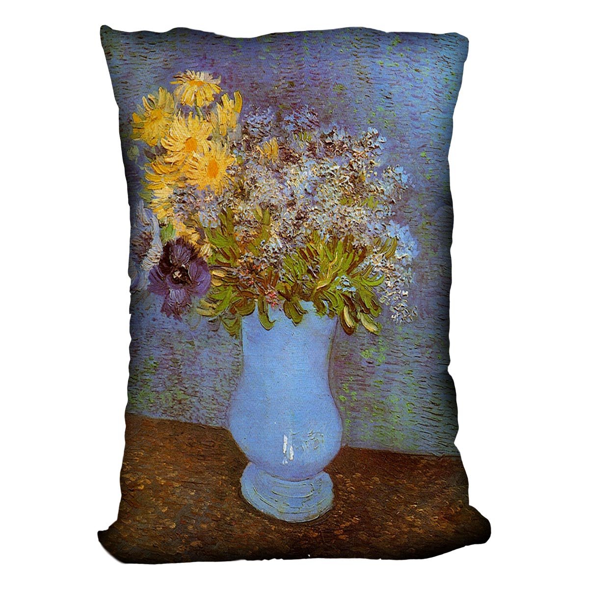 Vase with Lilacs Daisies and Anemones by Van Gogh Throw Pillow