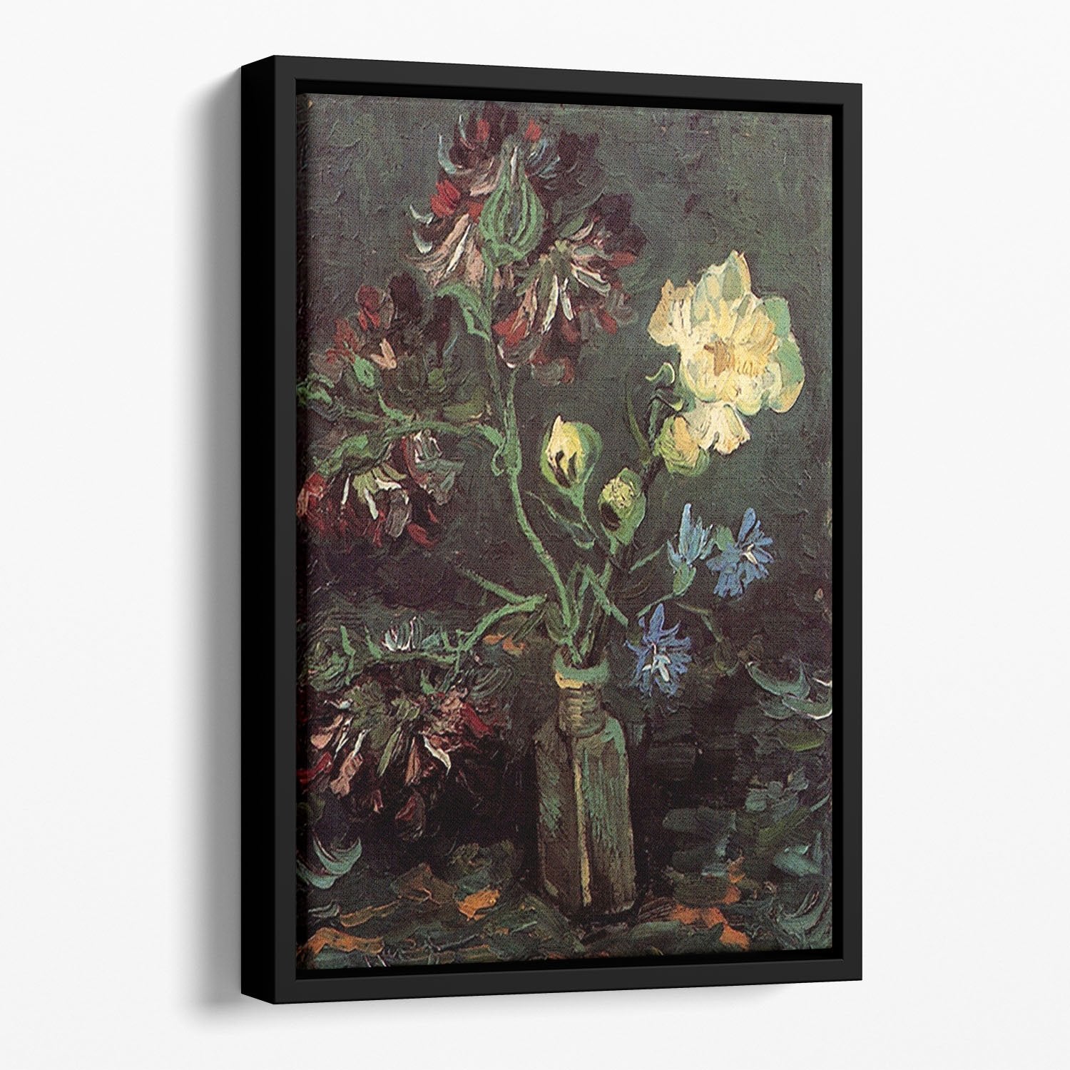 Vase with Myosotis and Peonies by Van Gogh Floating Framed Canvas