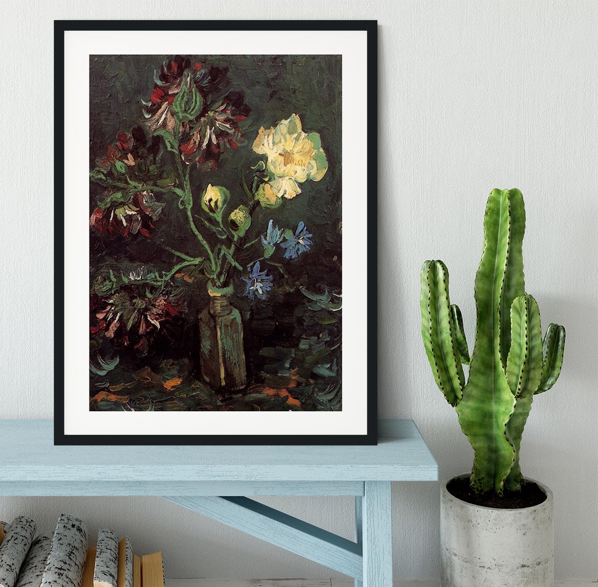 Vase with Myosotis and Peonies by Van Gogh Framed Print - Canvas Art Rocks - 1