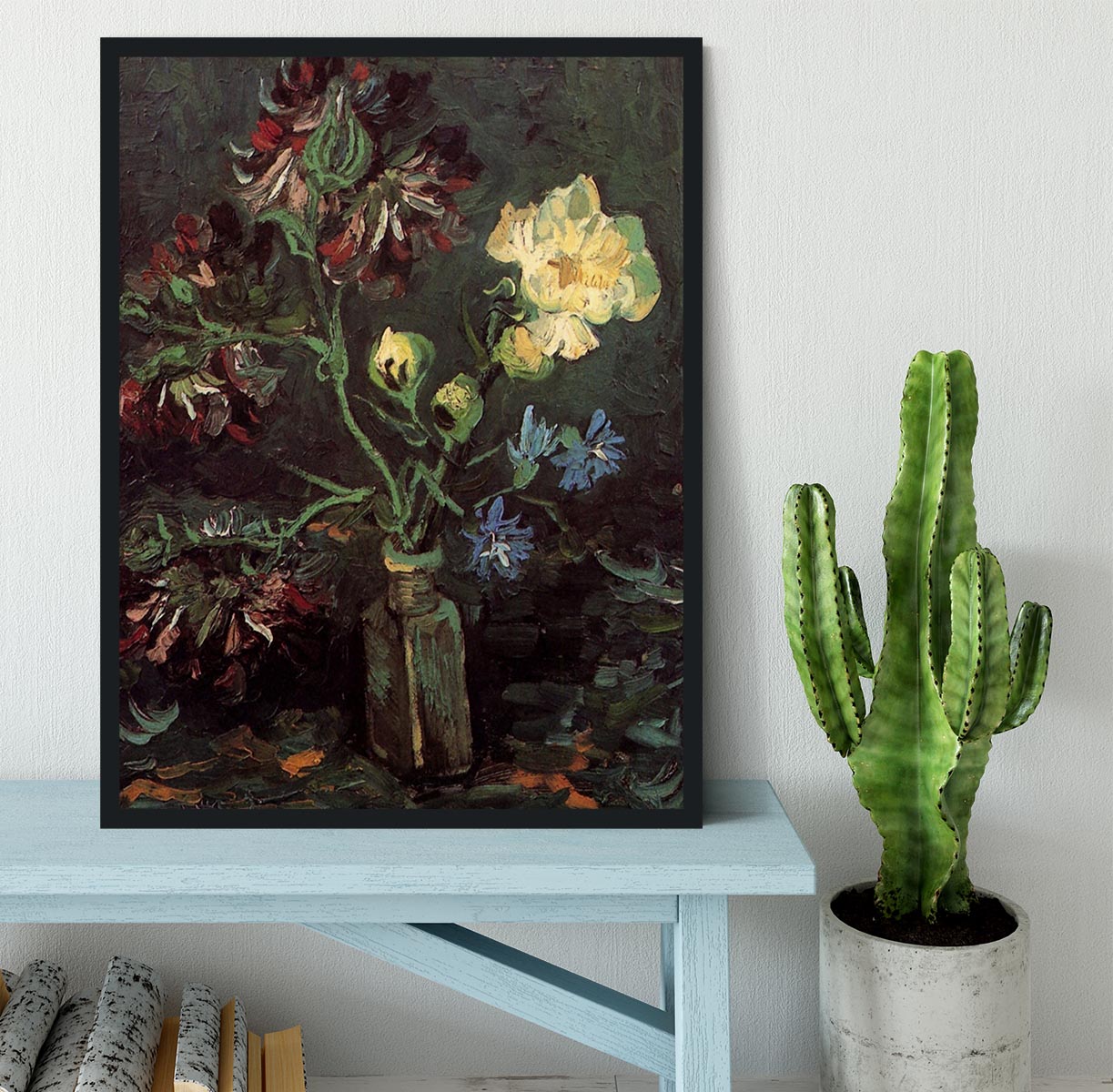 Vase with Myosotis and Peonies by Van Gogh Framed Print - Canvas Art Rocks - 2