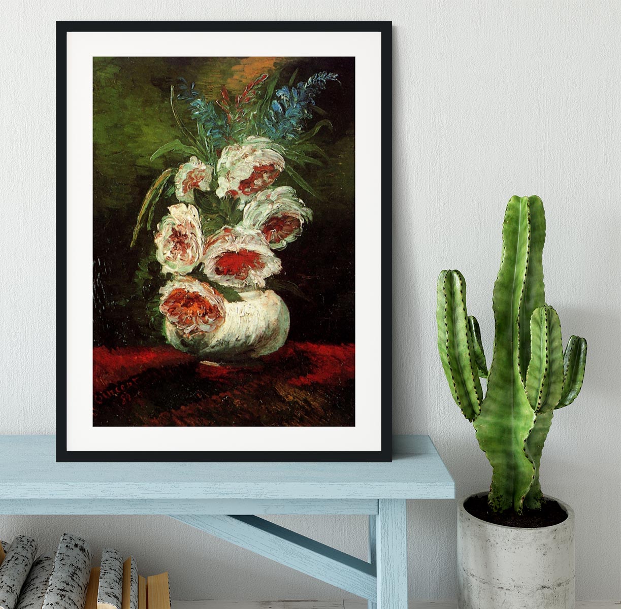 Vase with Peonies by Van Gogh Framed Print - Canvas Art Rocks - 1