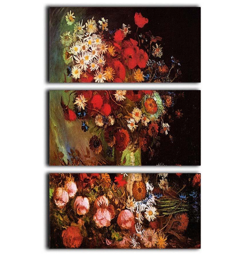 Vase with Poppies Cornflowers Peonies and Chrysanthemums by Van Gogh 3 Split Panel Canvas Print - Canvas Art Rocks - 1