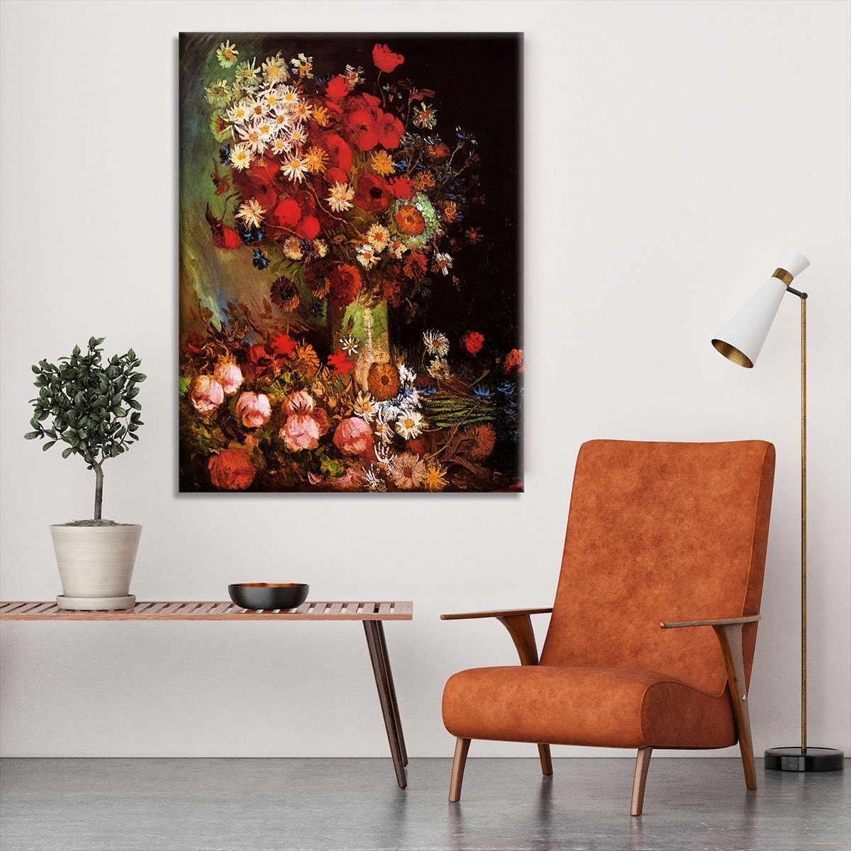 Vase with Poppies Cornflowers Peonies and Chrysanthemums by Van Gogh Canvas Print or Poster