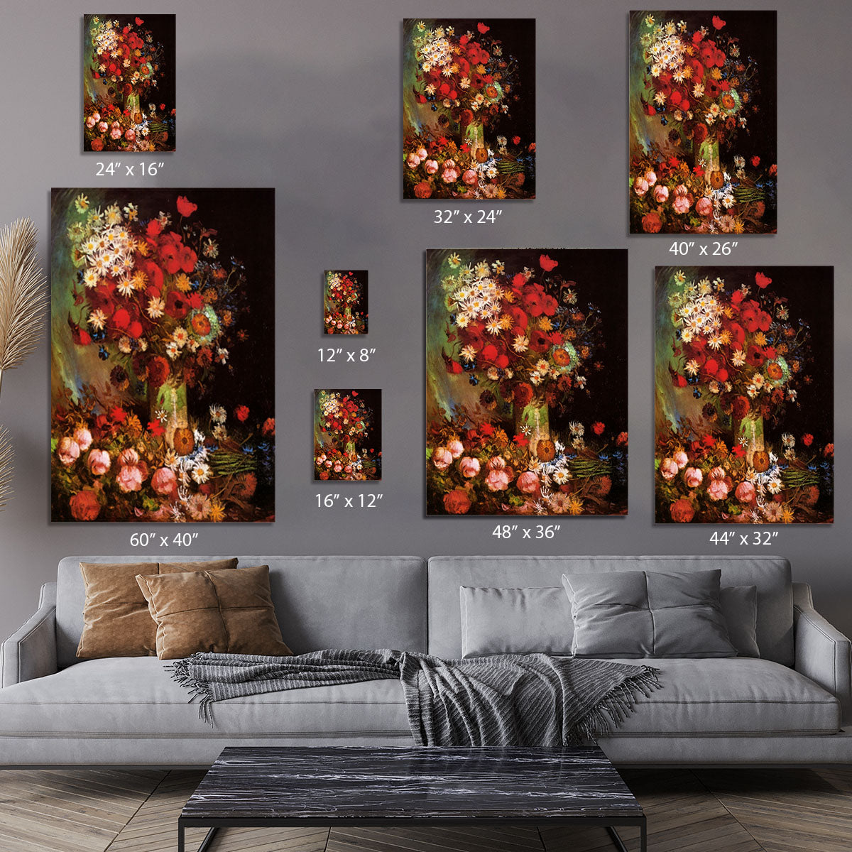 Vase with Poppies Cornflowers Peonies and Chrysanthemums by Van Gogh Canvas Print or Poster - Canvas Art Rocks - 7
