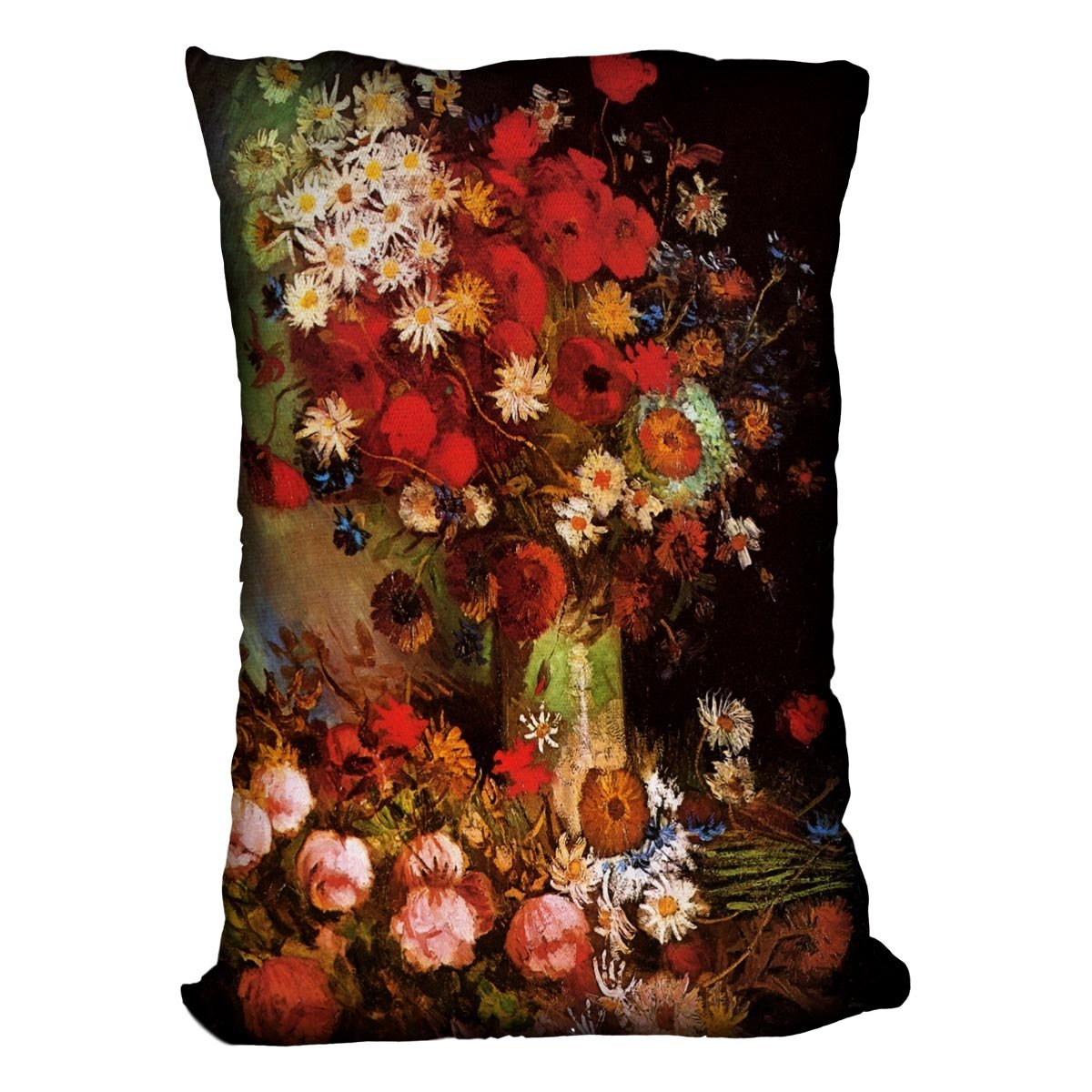 Vase with Poppies Cornflowers Peonies and Chrysanthemums by Van Gogh Throw Pillow