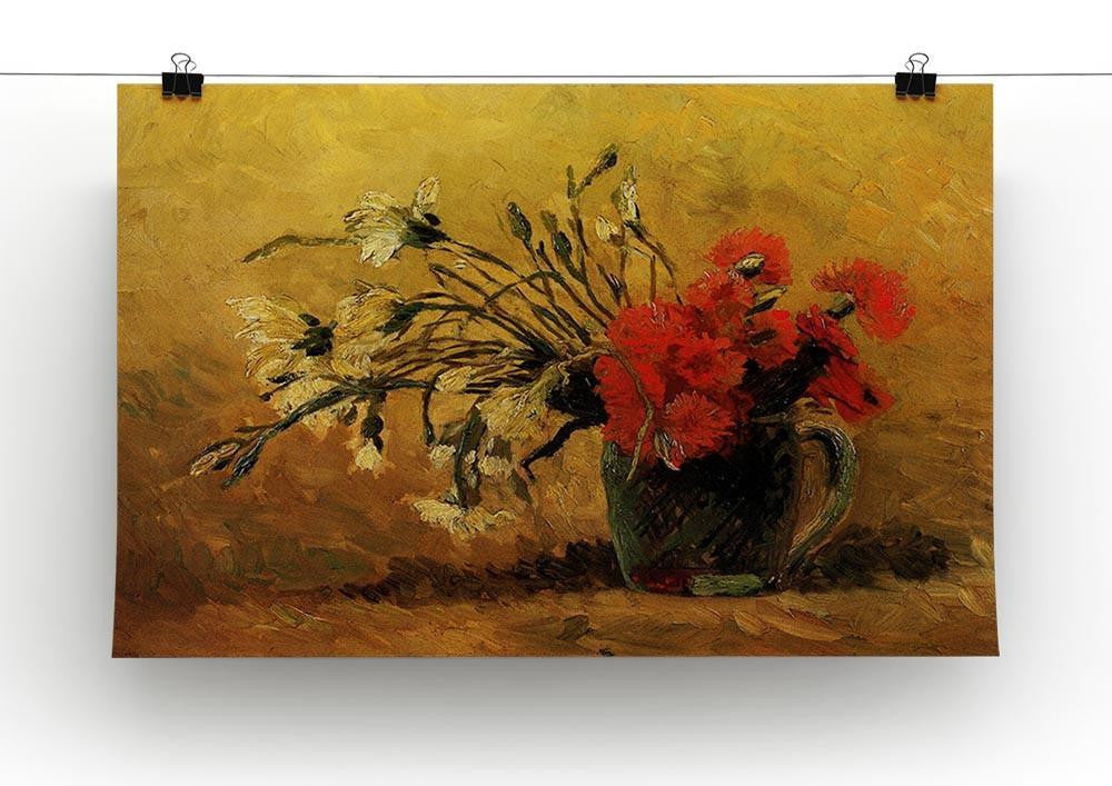 Vase with Red and White Carnations on Yellow Background by Van Gogh Canvas Print & Poster - Canvas Art Rocks - 2