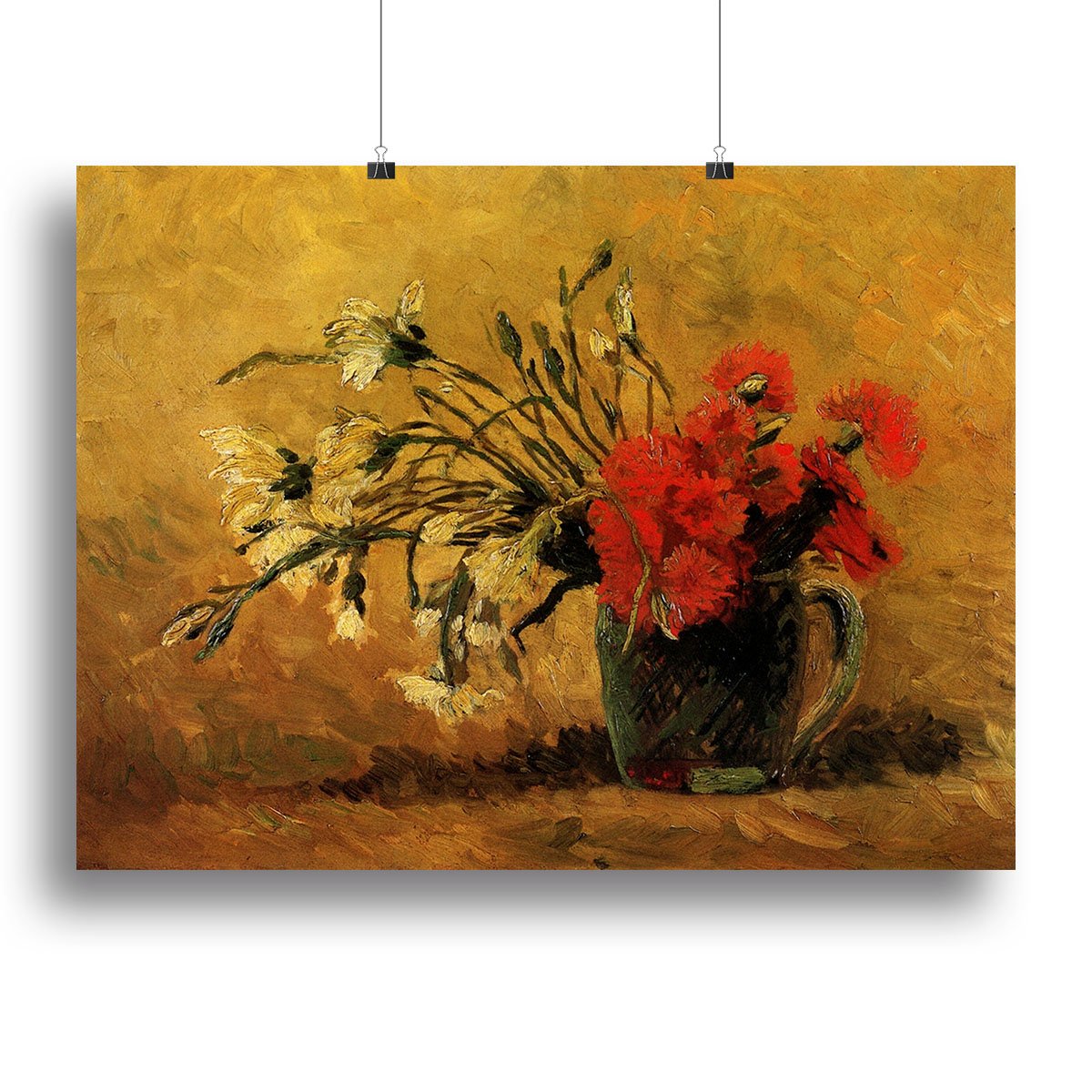 Vase with Red and White Carnations on Yellow Background by Van Gogh Canvas Print or Poster