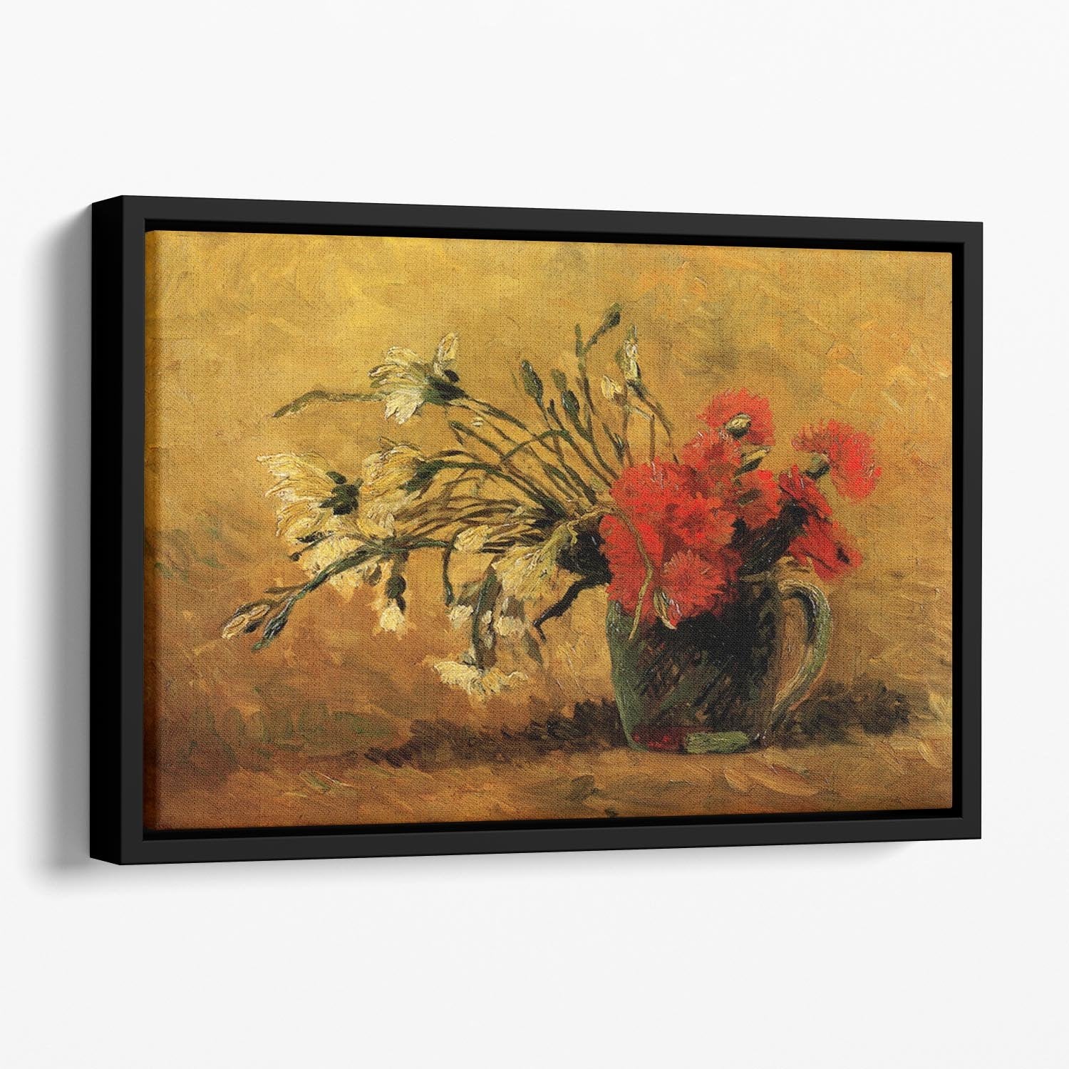 Vase with Red and White Carnations on Yellow Background by Van Gogh Floating Framed Canvas