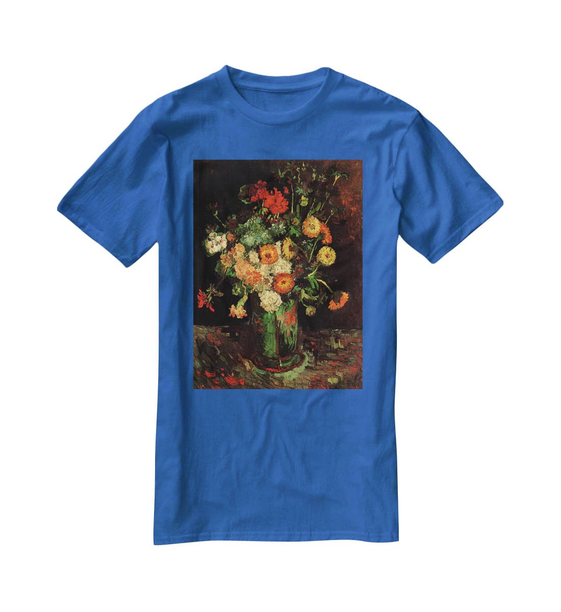 Vase with Zinnias and Geraniums by Van Gogh T-Shirt - Canvas Art Rocks - 2