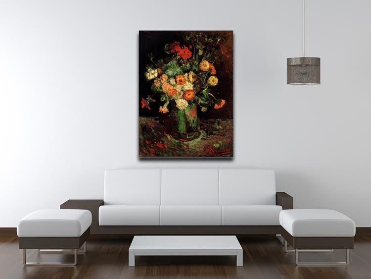 Vase with Zinnias and Geraniums by Van Gogh Canvas Print & Poster - Canvas Art Rocks - 4
