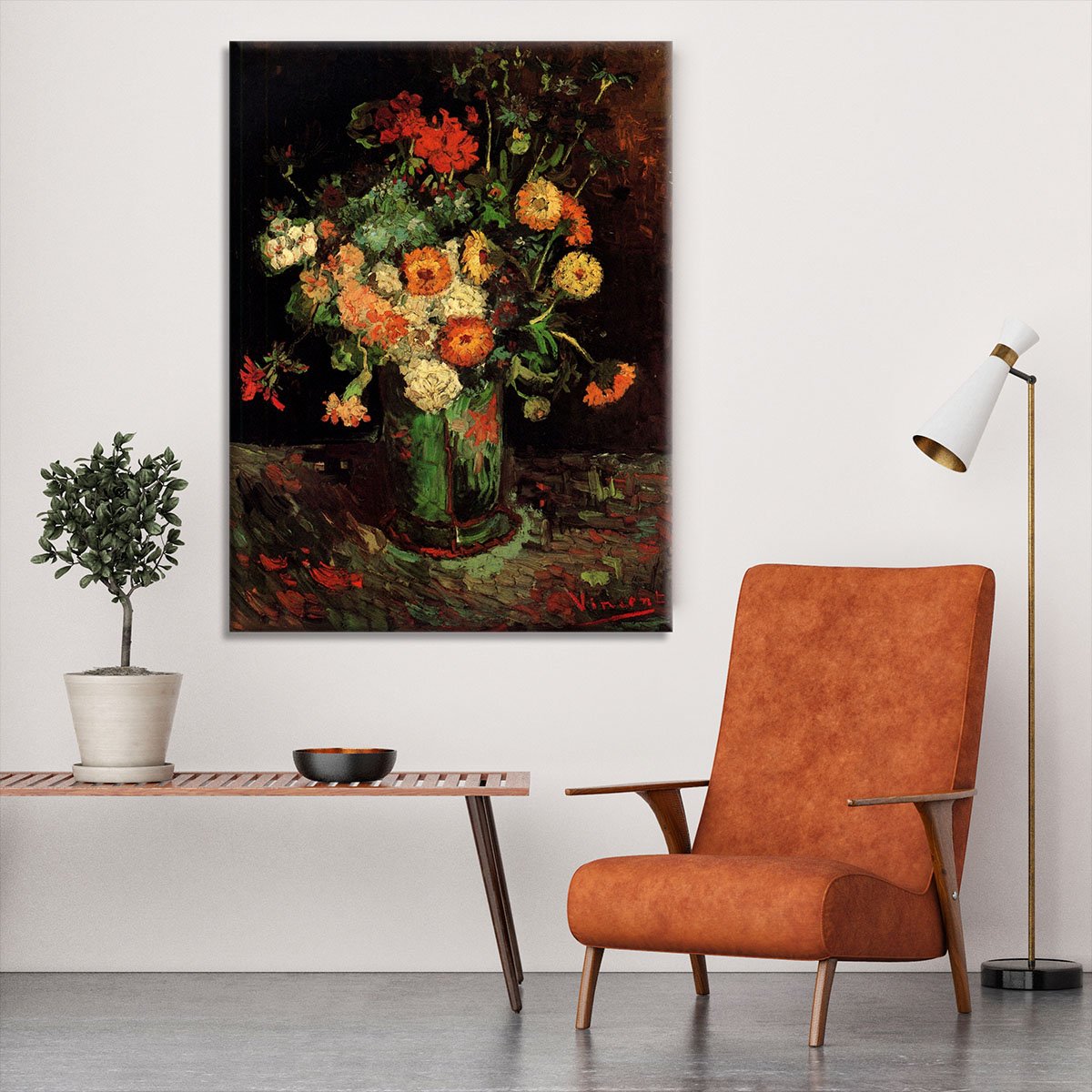 Vase with Zinnias and Geraniums by Van Gogh Canvas Print or Poster