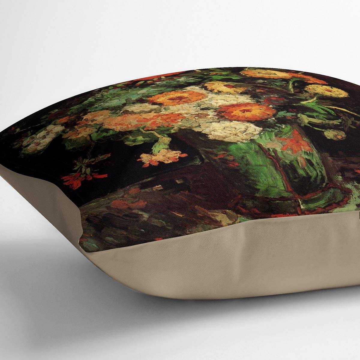 Vase with Zinnias and Geraniums by Van Gogh Throw Pillow
