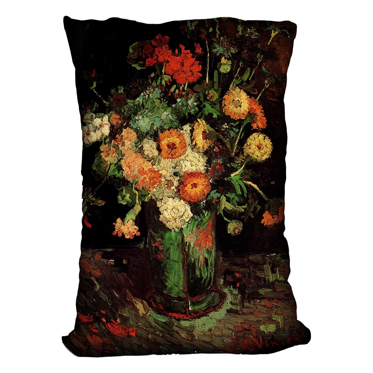 Vase with Zinnias and Geraniums by Van Gogh Throw Pillow