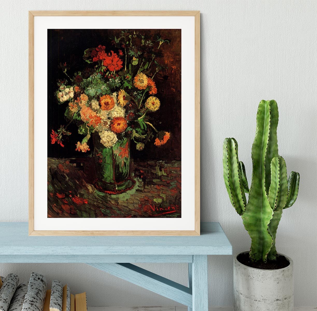 Vase with Zinnias and Geraniums by Van Gogh Framed Print - Canvas Art Rocks - 3