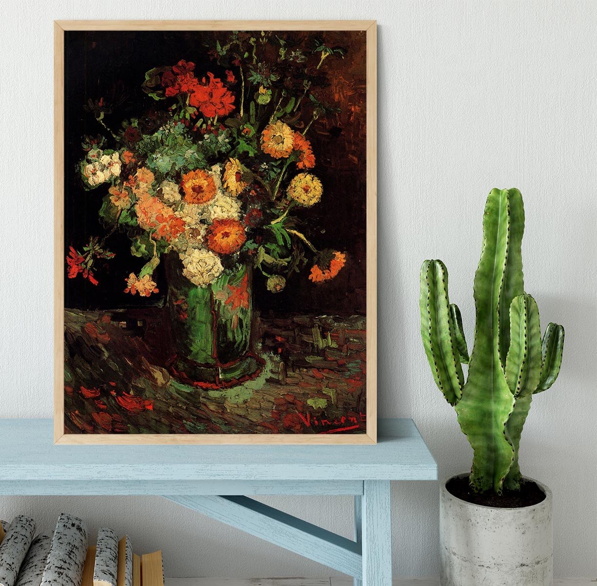 Vase with Zinnias and Geraniums by Van Gogh Framed Print - Canvas Art Rocks - 4
