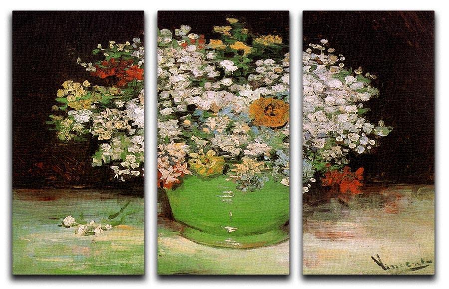 Vase with Zinnias and Other Flowers by Van Gogh 3 Split Panel Canvas Print - Canvas Art Rocks - 4
