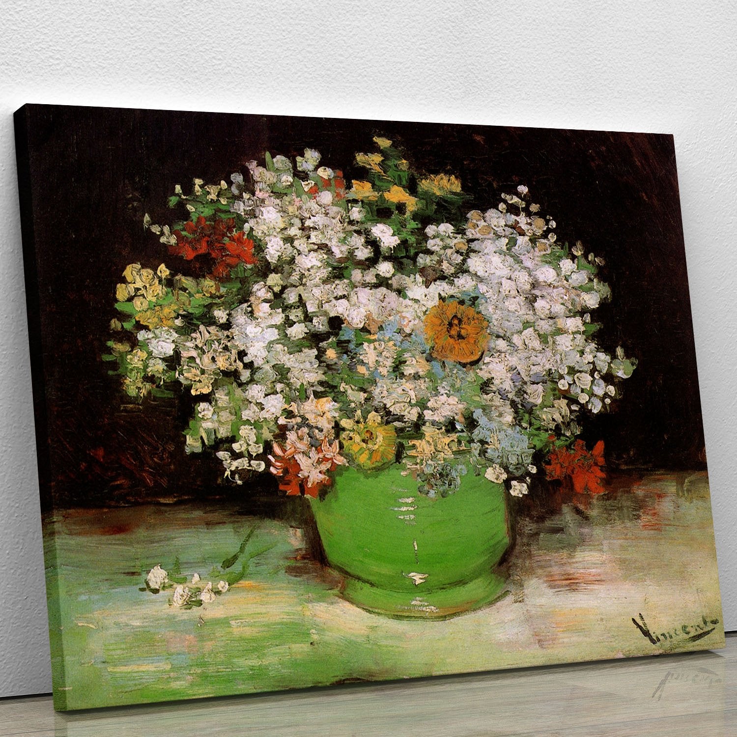 Vase with Zinnias and Other Flowers by Van Gogh Canvas Print or Poster
