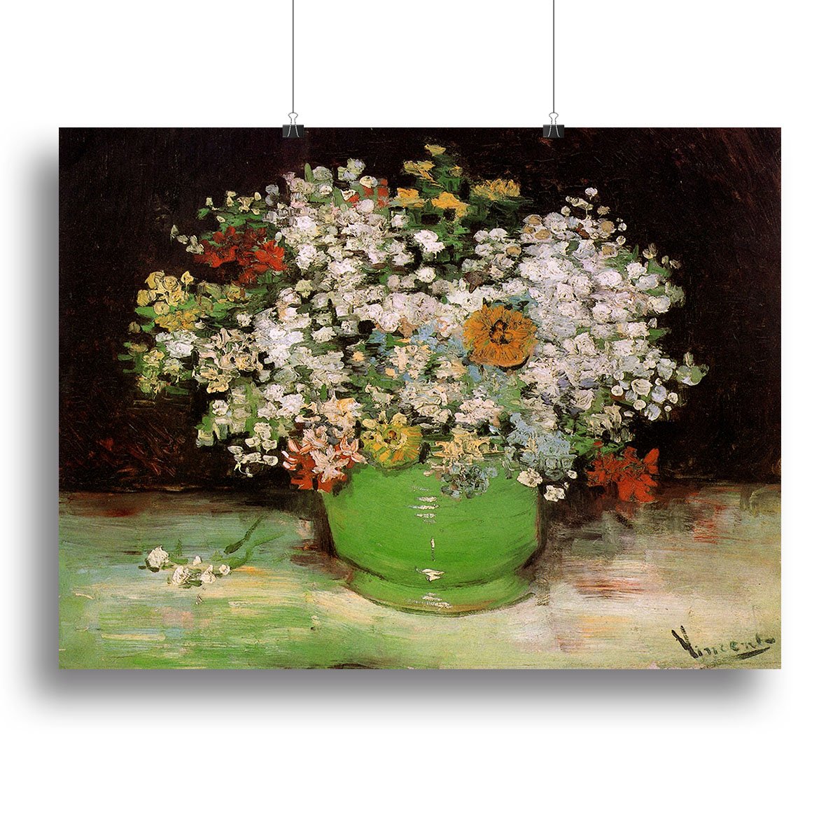 Vase with Zinnias and Other Flowers by Van Gogh Canvas Print or Poster