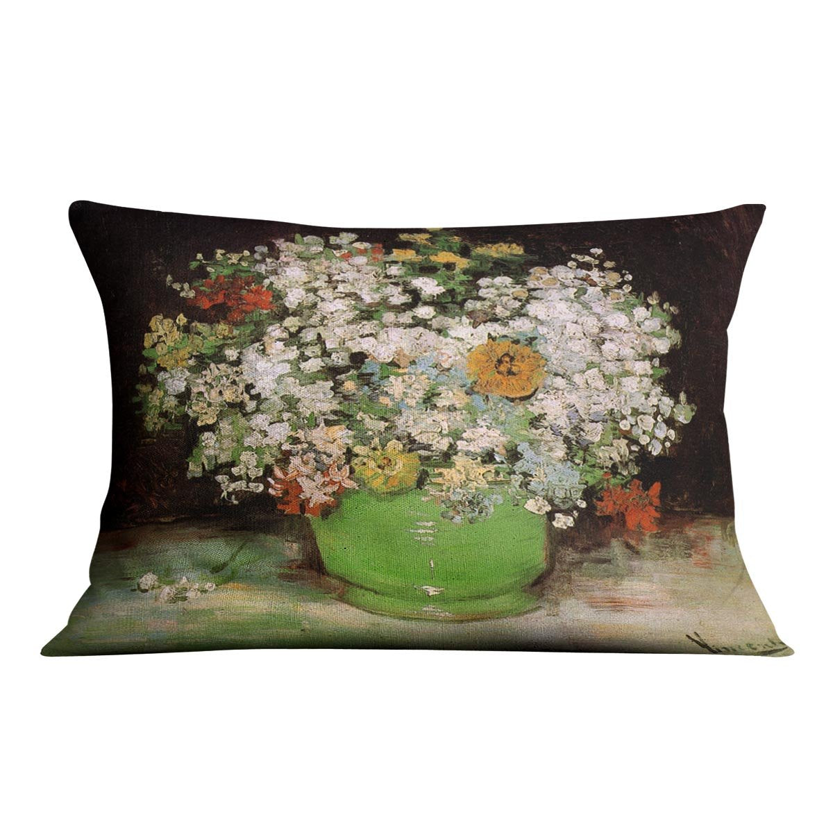 Vase with Zinnias and Other Flowers by Van Gogh Throw Pillow