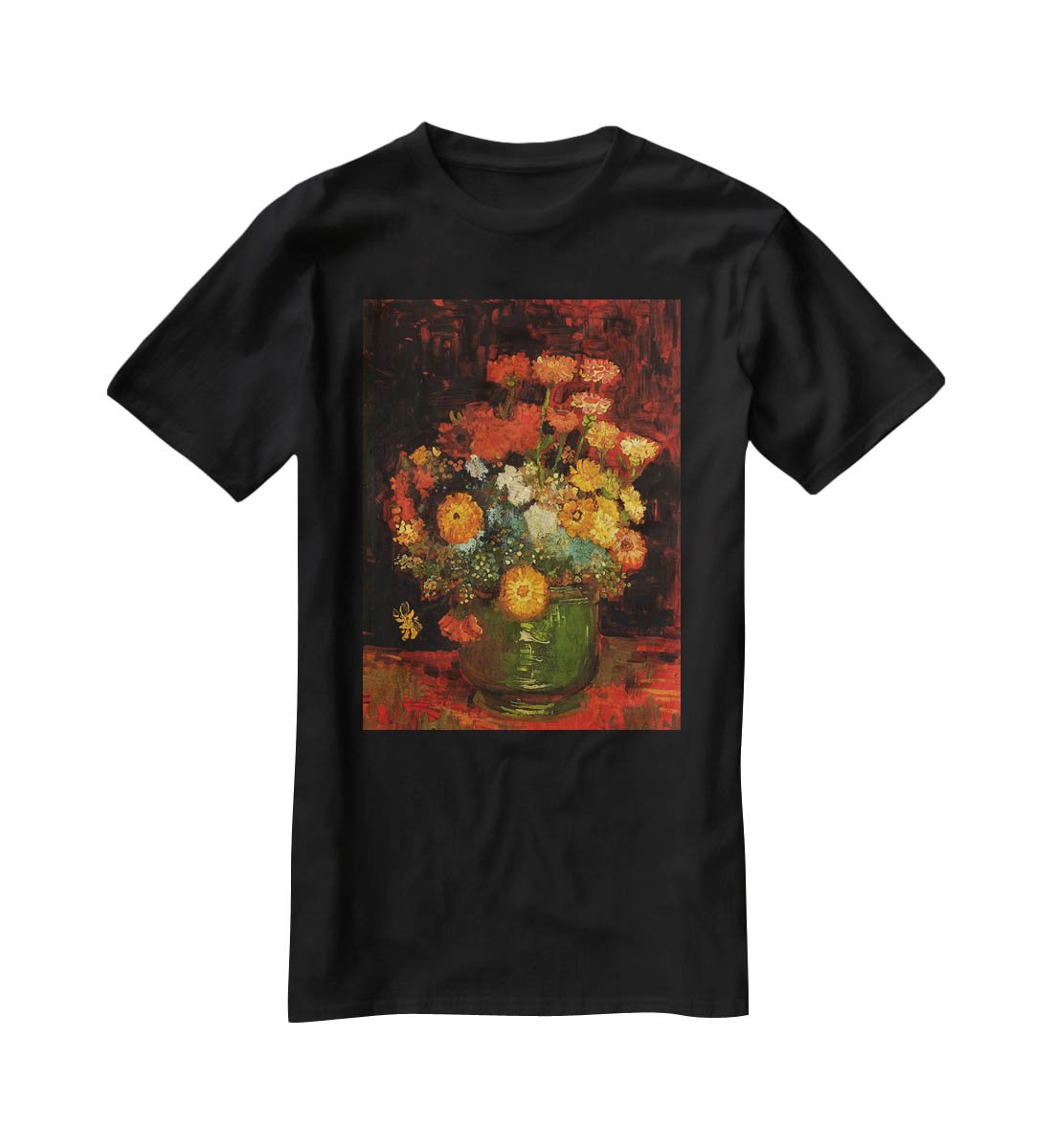 Vase with Zinnias by Van Gogh T-Shirt - Canvas Art Rocks - 1
