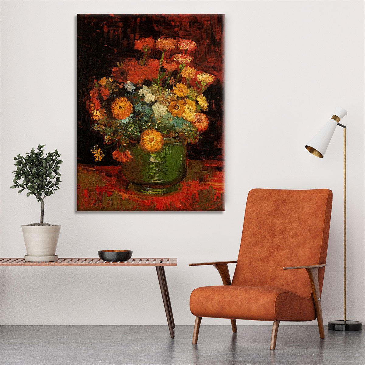 Vase with Zinnias by Van Gogh Canvas Print or Poster