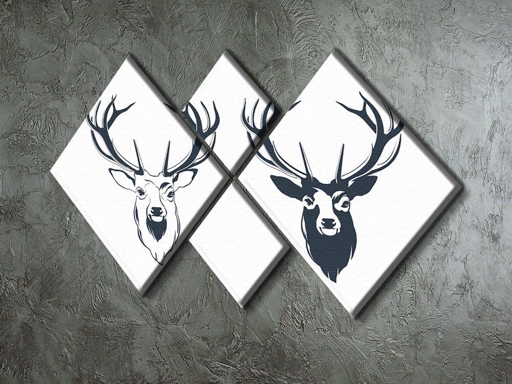 Vector Illustration of a Male Red Deer Head 4 Square Multi Panel Canvas - Canvas Art Rocks - 2