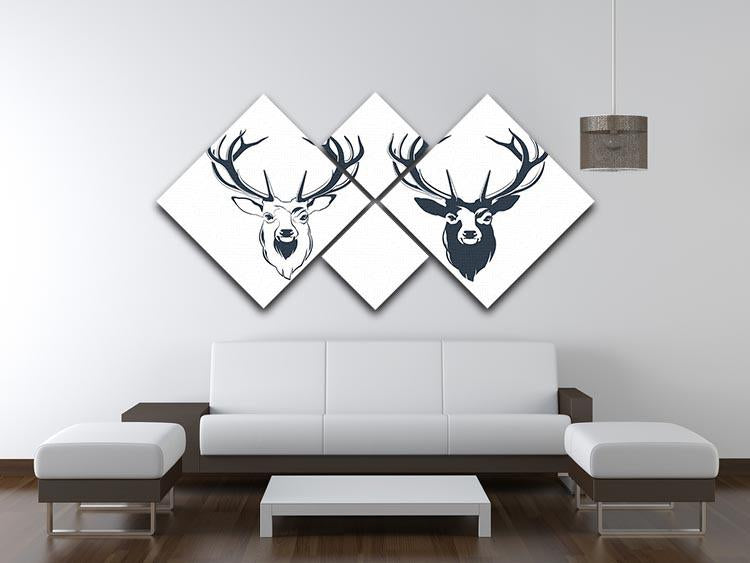 Vector Illustration of a Male Red Deer Head 4 Square Multi Panel Canvas - Canvas Art Rocks - 3