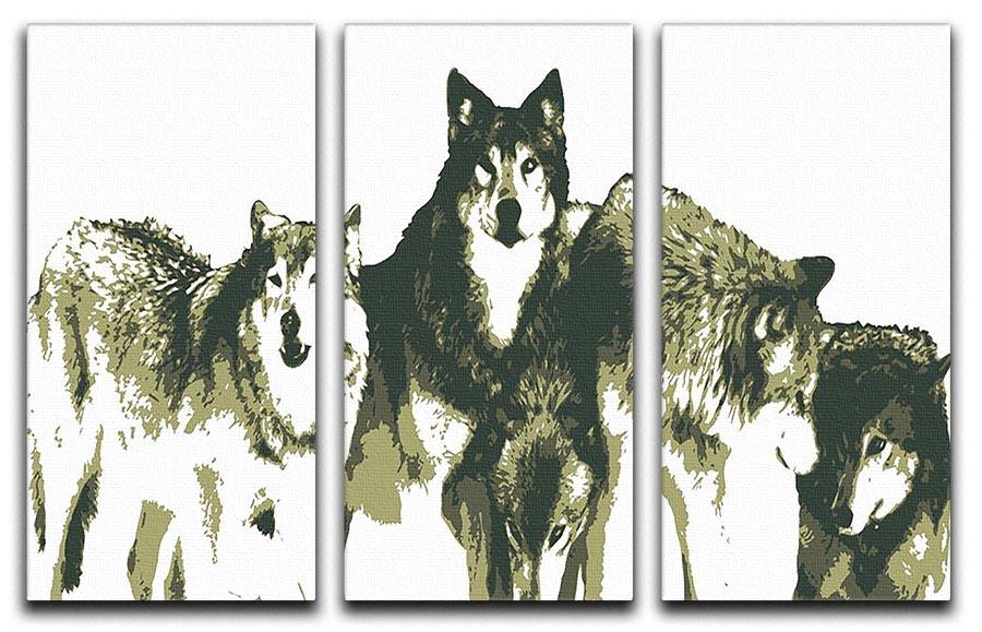 Vector Realistic Wolves Pack Drawing 3 Split Panel Canvas Print - Canvas Art Rocks - 1