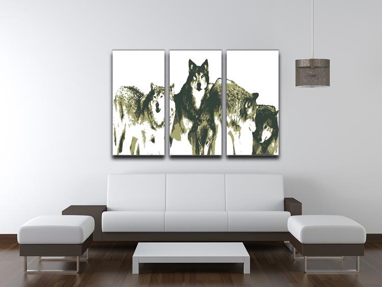 Vector Realistic Wolves Pack Drawing 3 Split Panel Canvas Print - Canvas Art Rocks - 3