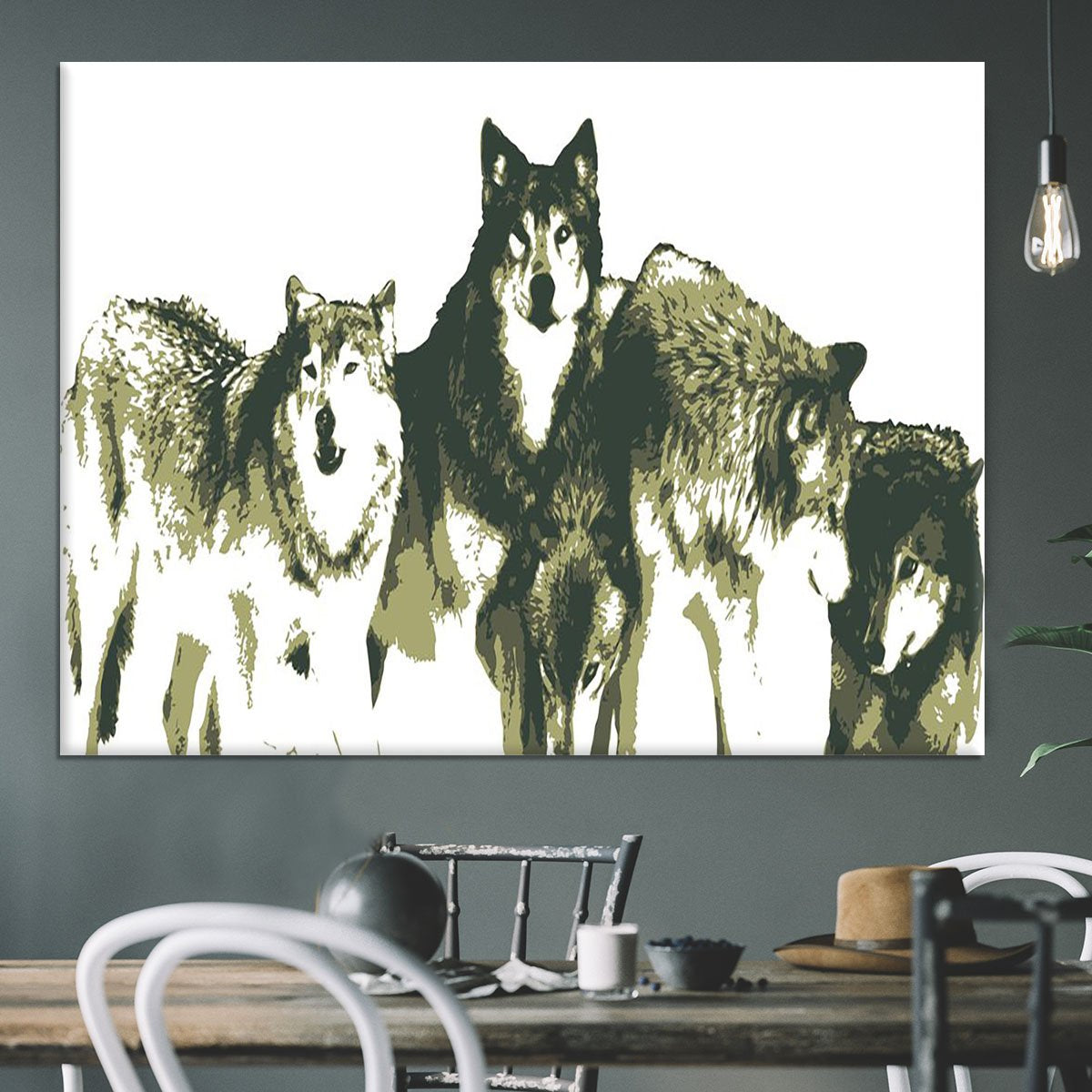 Vector Realistic Wolves Pack Drawing Canvas Print or Poster