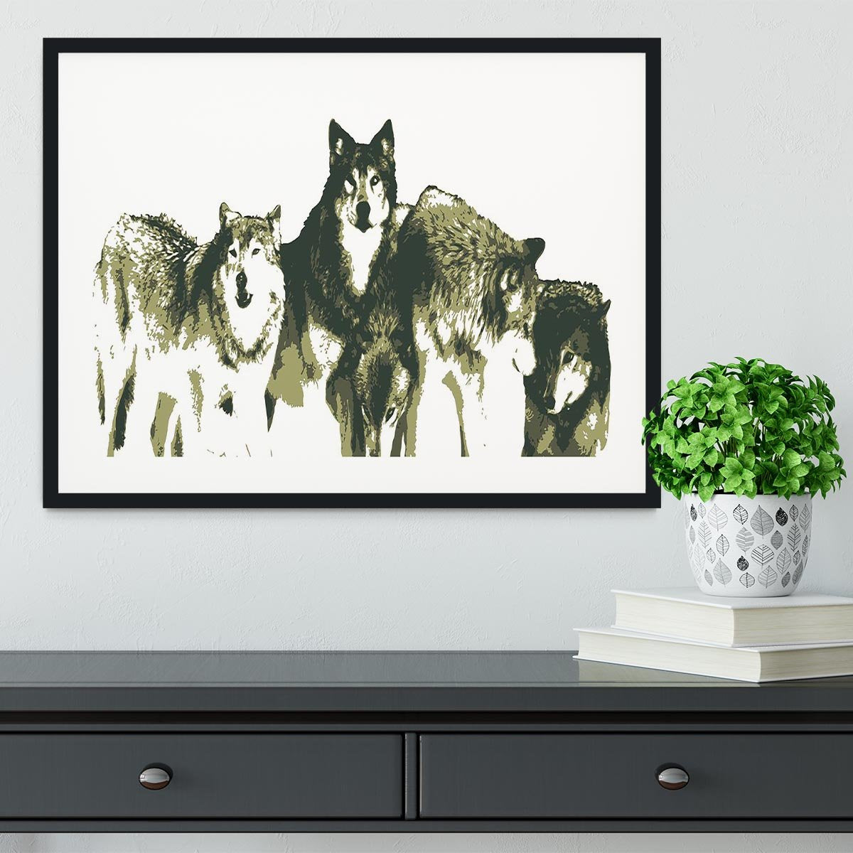 Vector Realistic Wolves Pack Drawing Framed Print - Canvas Art Rocks - 1