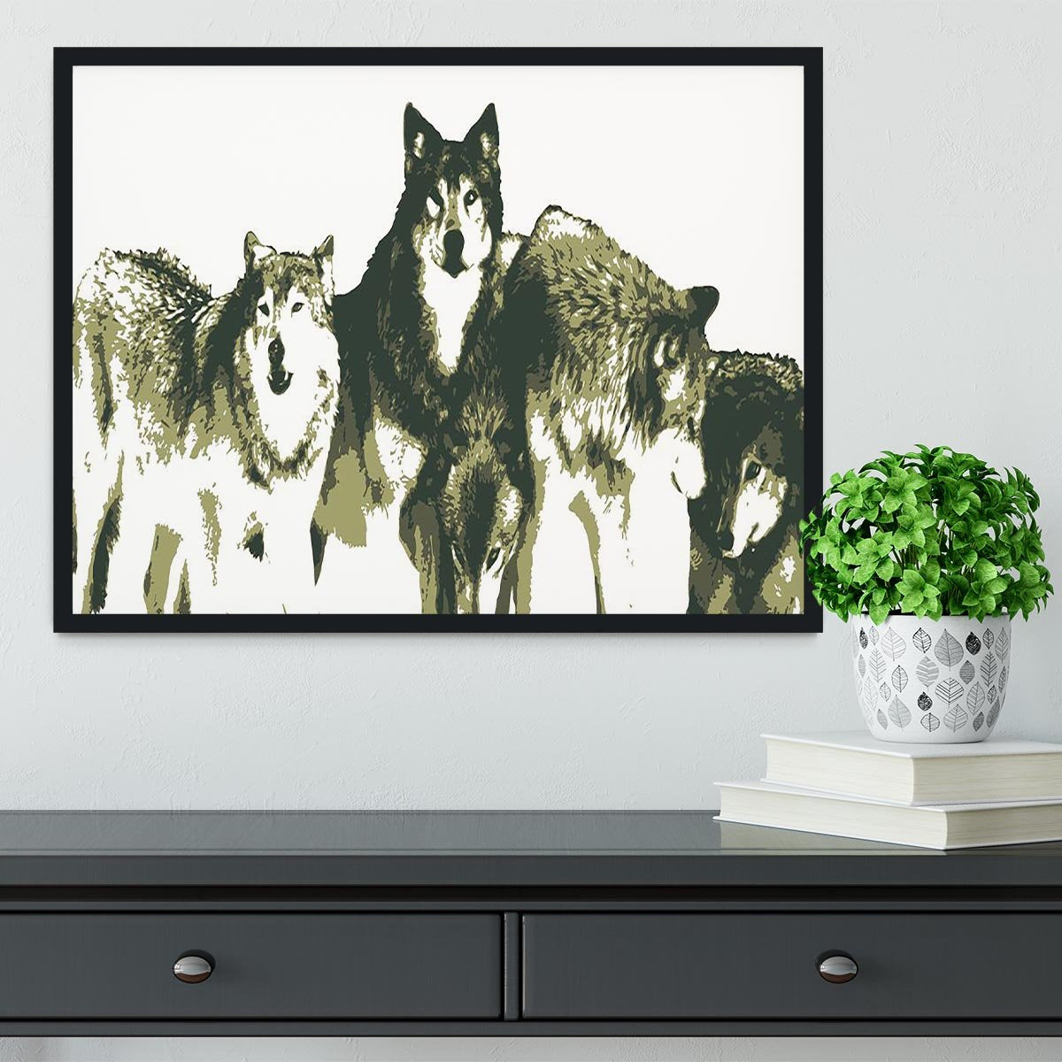 Vector Realistic Wolves Pack Drawing Framed Print - Canvas Art Rocks - 2