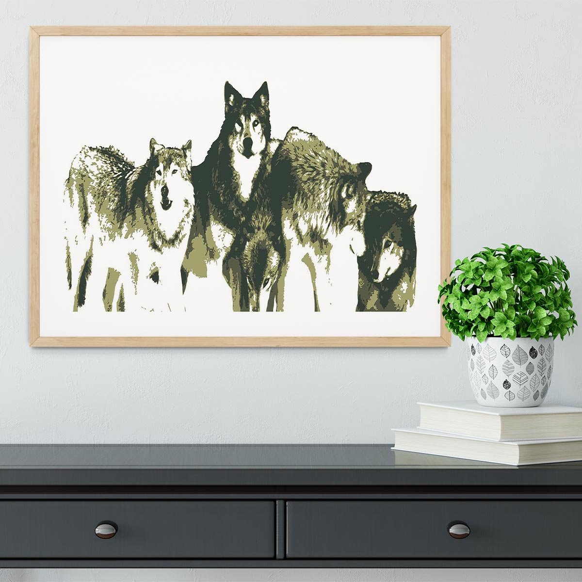 Vector Realistic Wolves Pack Drawing Framed Print - Canvas Art Rocks - 3