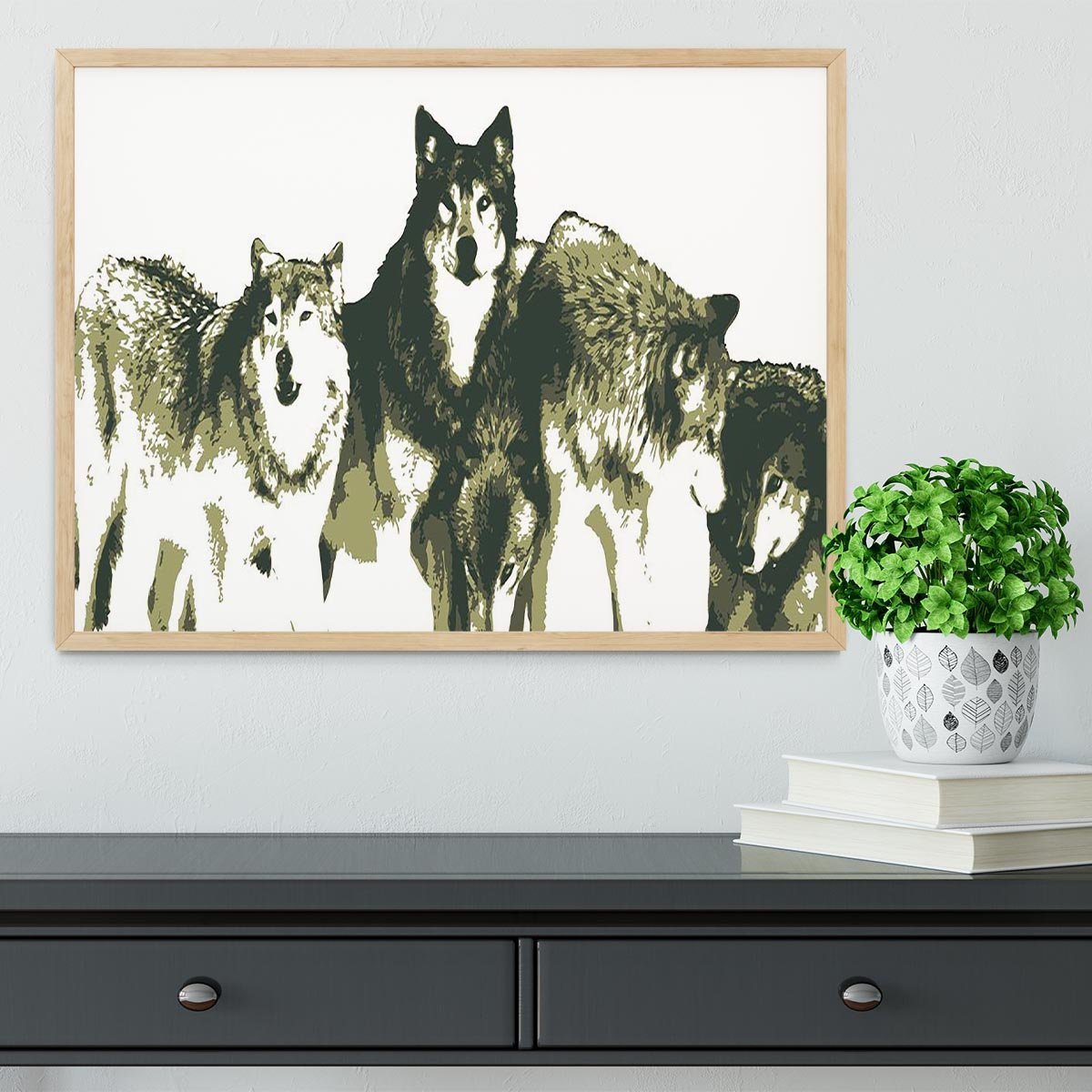 Vector Realistic Wolves Pack Drawing Framed Print - Canvas Art Rocks - 4