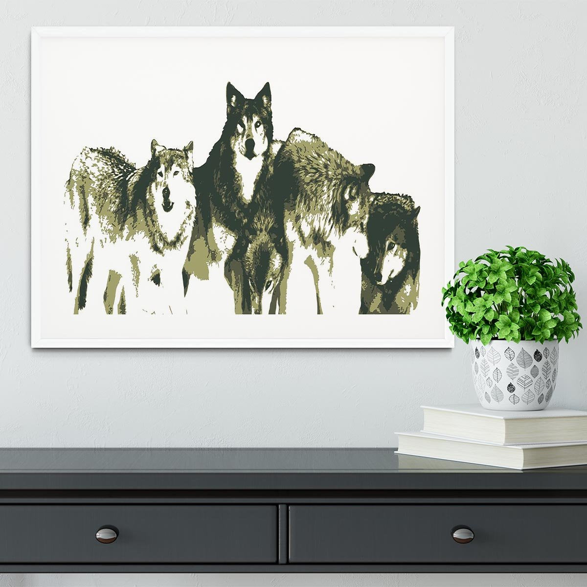 Vector Realistic Wolves Pack Drawing Framed Print - Canvas Art Rocks - 5
