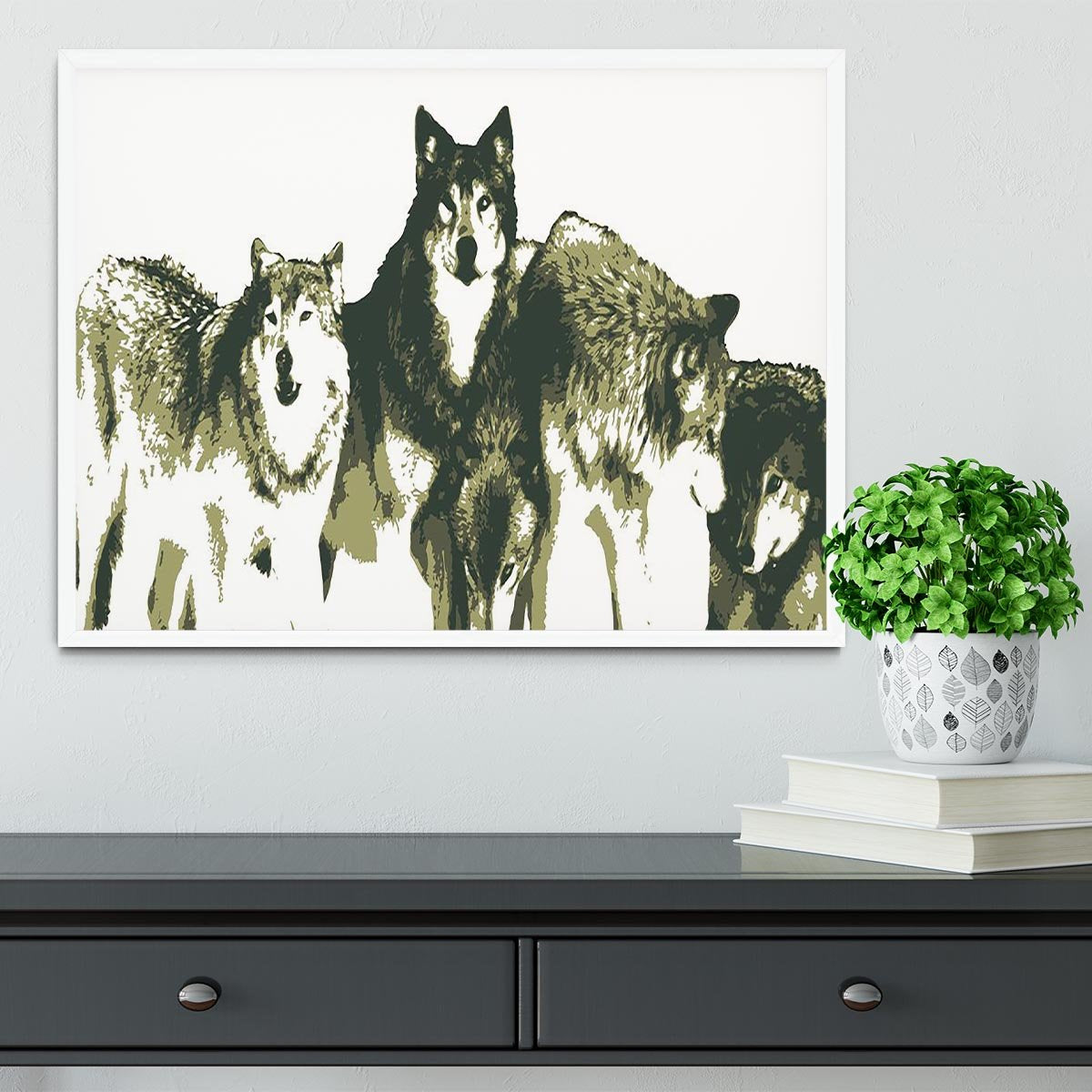 Vector Realistic Wolves Pack Drawing Framed Print - Canvas Art Rocks -6