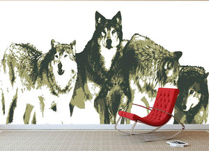 Vector Realistic Wolves Pack Drawing Wall Mural Wallpaper - Canvas Art Rocks - 2